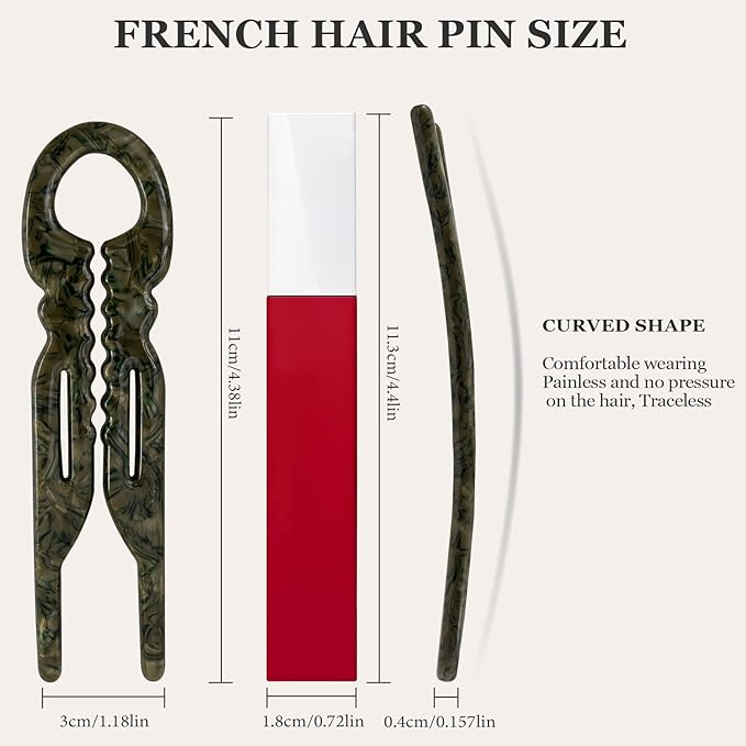 Sunolga 4pcs Prestige French Hair Pins for Women, 4.38" Large, Serrated Anti-Slip Design, Curved Shape for Better Head Fit, Coquette Elegant Hair Accessories for Updos, Chignon, Bun Hairstyles