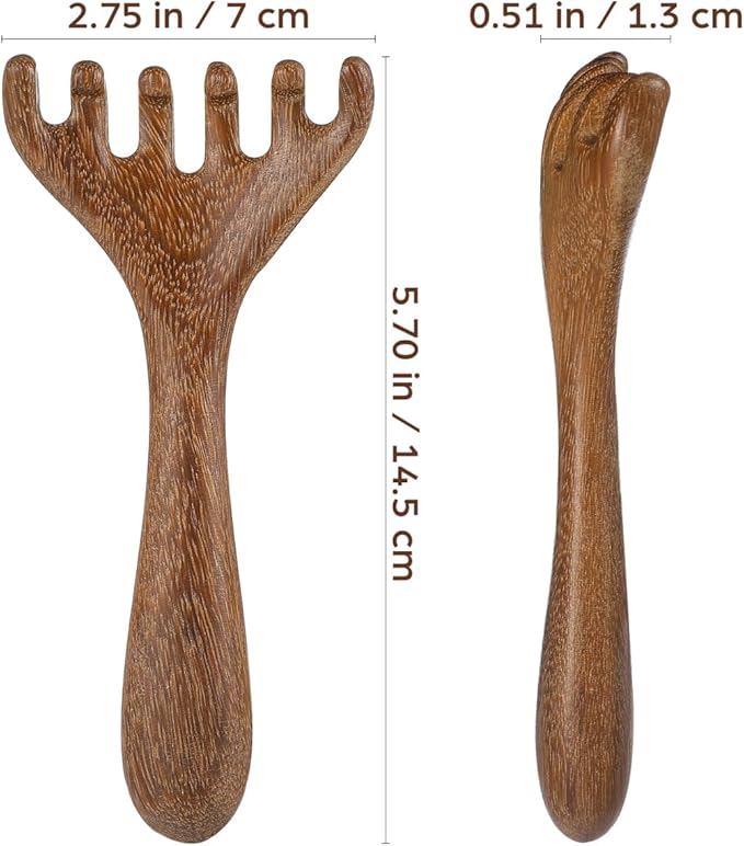 Gatuida Wooden Scalp Massager, Wide Tooth Comb, Foot Acupressure Massager, Long Handle, Coffee, 5.70 x 2.75 x 0.51 Inch, for Home Use