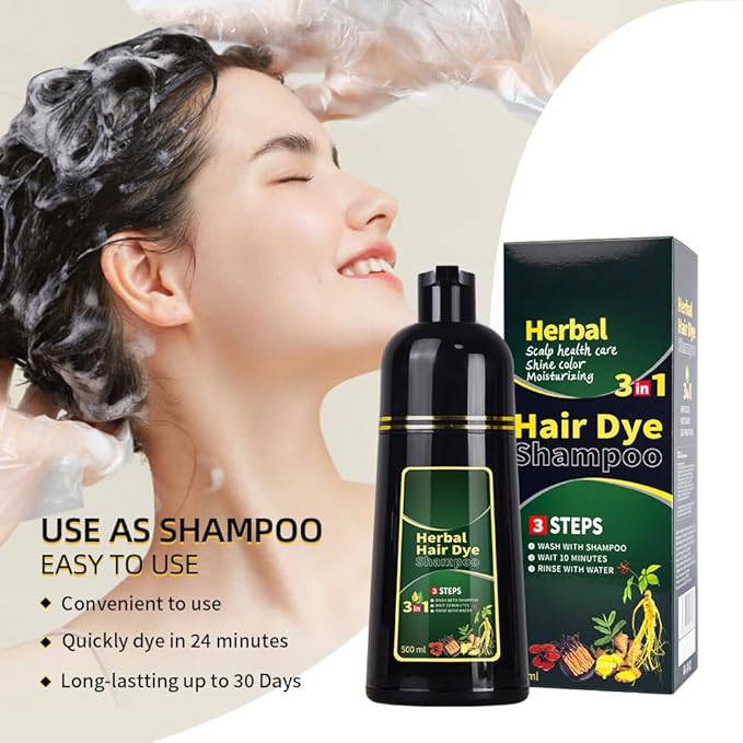 Dark Brown Hair Dye Shampoo 3 in 1 Herbal Natural Dye Cover Gray, for Women/Men Hair Color for Grey Coverage (Dark Brown)