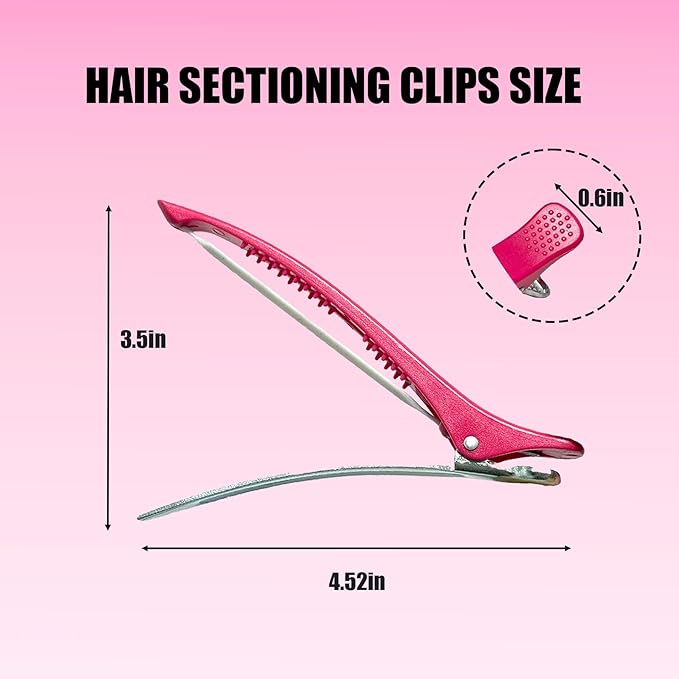 10 pcs Professional Hair Clips for Styling Sectioning - Sectioning Hair Clips for Styling, No-Crease Silicone Band& Anti-Slip Grip, Cutting Clips for Blowouts, Curling, Coloring （Black+Rose Red）