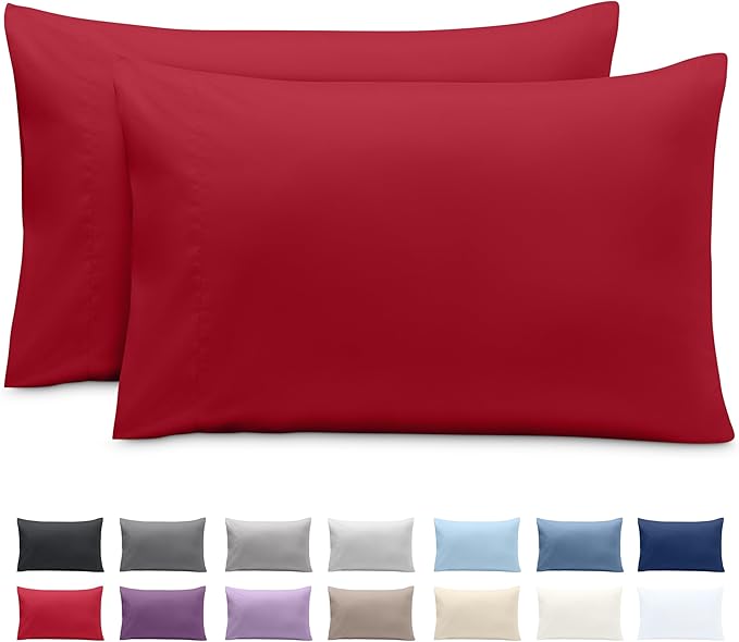 Bare Home Microfiber Pillow Cases - Standard Size Set of 2 - Cooling Pillowcases - Double Brushed - Easy Care - Envelope Closure (Standard Pillowcase Set of 2, Red)
