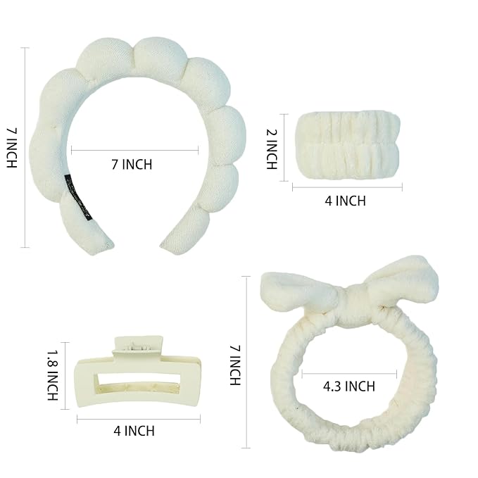 7 Pcs Spa Set, Facial Headband and Wristband Set, Skincare Accessories, College Style Girl Idea Gifts, Hair Accessories for Women and Girls（Light Beige）