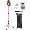 Auroras Adjustable Wig Stand Tripod, Mannequin Stand for Wig Tripod Stand, Mannequin Head Stand for Cosmetology Hairdressing Training, Pink (Mannequin Head Not Included)