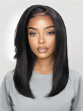 Yiroo Light Yaki Straight Wig Human Hair with Side Swept Bangs,7x5 Lace Front Bye Bye Knots Glueless Wig Human Hair Pre Plucked Pre Cut,Elastic Drawstring Wear and Go Wig for Women 150% Density 20Inch