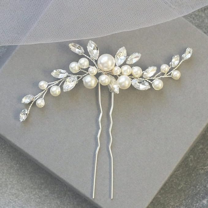 JAKAWIN Pearl Hair Pin Silver Wedding Hair Piece Bridal Hair Accessories for Women HP179 (1 Silver)