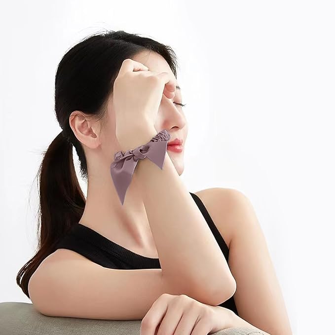 THXSILK Hair Silk Scrunchies with Bow for Women Pure Mulberry Silk Hair Cute Ring Ties Scrunchies for Girls Women's Thick Hair, Purple, 2.8"