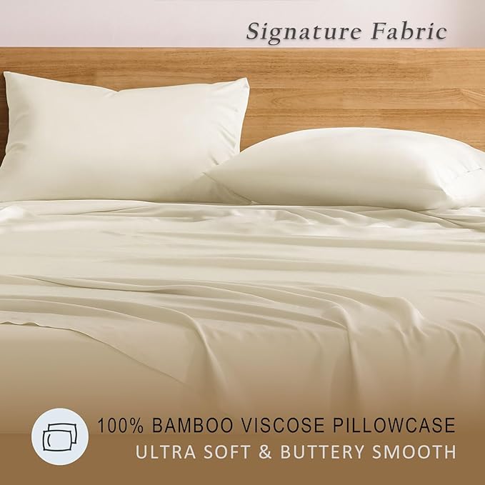 TOSMO Luxury Pillow Case Set of 2 - Cooling Viscose Derived from Bamboo - Oeko-TEX, Breathabl Silky Soft Pillow Cases with Envelope Closure (King / 20x40, Beige)