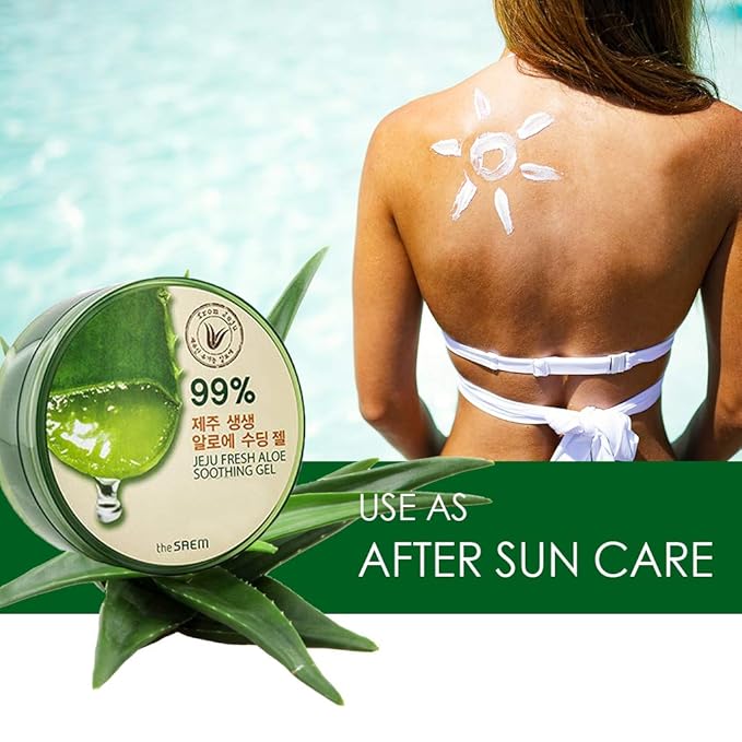 THESAEM Jeju Fresh Aloe Soothing Gel 10.1 fl. oz. - 99% Pure Aloe Vera Leaf Juice from Jeju Island - Multi-Purpose Moisturizing Gel for Face, Body & Hair - Cooling Relief for Irritation & Dry Skin
