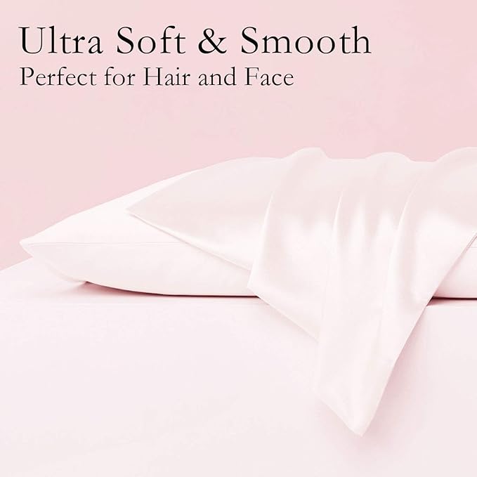 Silk Pillowcase Set - 2 Pack, 100% Mulberry Silk, Hypoallergenic, Soft, Breathable, Reduces Wrinkles, Light Pink