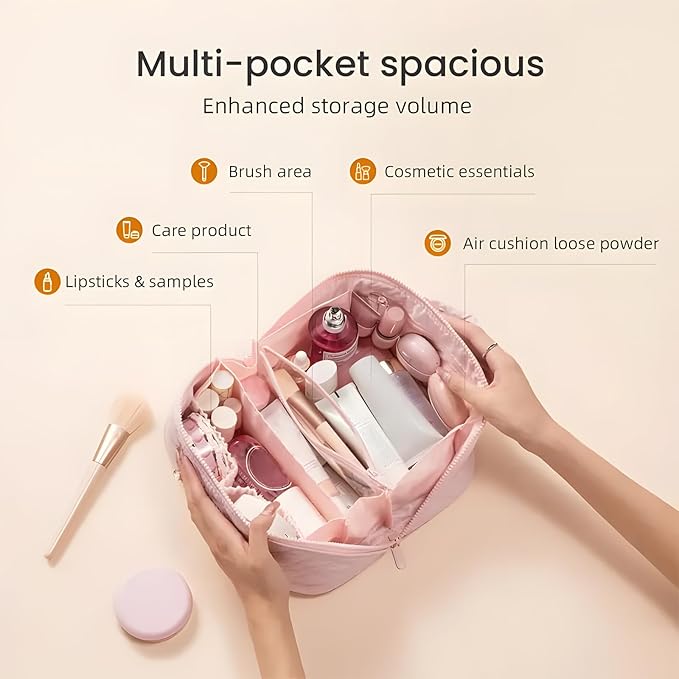 Amposei Makeup Bag Travel Toiletry Bag,Travel Makeup Bag for Women, Puffer Waterproof Cosmetic Organizer, Large Capacity Pouch Open Flat Small Toiletry Bag with Brush Compartment & Handle (Green)