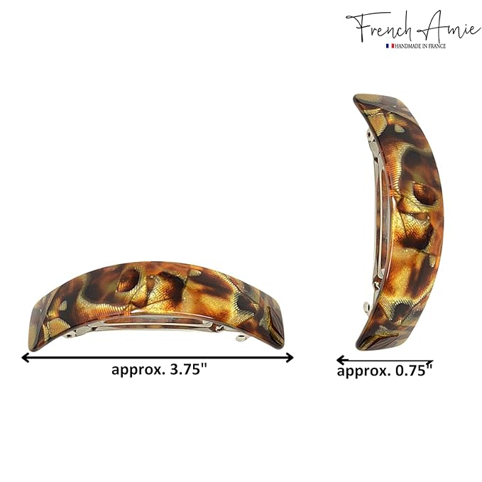 French Amie Curved Amber Brown Large Handmade Strong Grip Celluloid Automatic Hair Clip Barrette