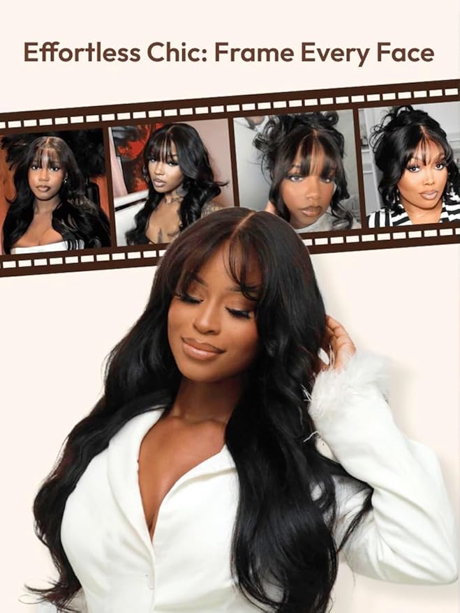 KLAIYI Pre Everything Glueless 13x4 Lace Front Wigs Human Hair Loose Body Wave Bye Bye Knots Pre Cut Lace Pre Bleached Pre Plucked 30S Ready to Wear And Go Frontal Wig with Natural Curtain Bang 24Inch