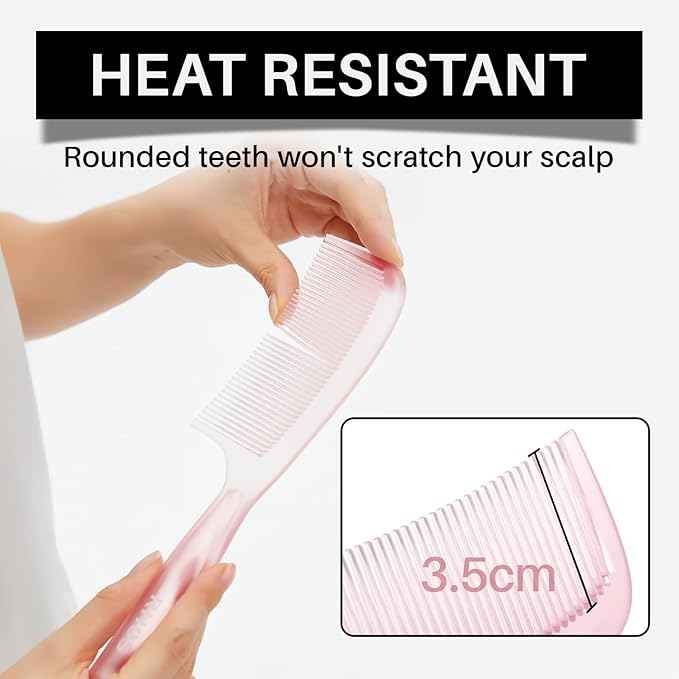 RHOS Detangler Hair Comb for Women and Men-Wide Tooth Comb for Curly,Thick,Wavy,Long Hair,Large Tooth Detangling Comb for Wet and Dry Hair-Styling Essentials Round Handle Hairdressing Comb(Pink)