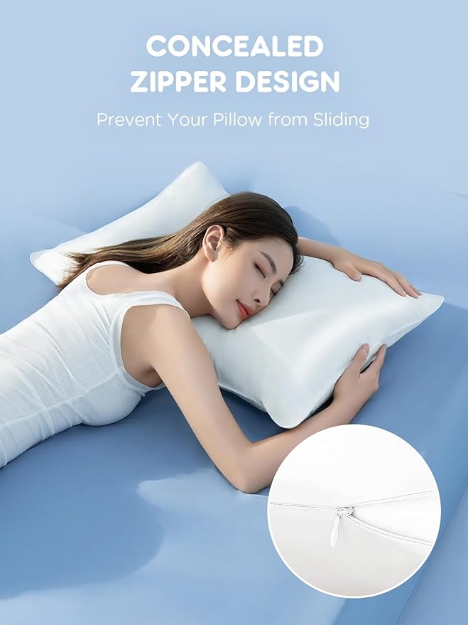 Mulberry Silk Pillowcase for Hair and Skin, SGMSILK 22 Momme Natural Silk Pillow Cases with Zipper, 6A Soft and Smooth Single Sided Pure Silk Pillow Cover (White, King 20"x36")