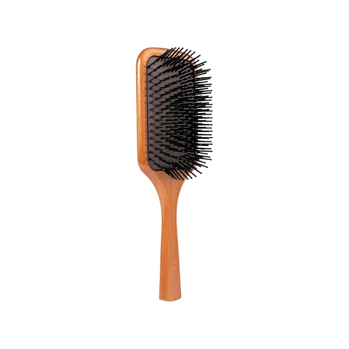 Red by Kiss Evergreen Wooden Square Paddle Hair Brush, 100% Beechwood, Long Bristles, Detangling, For All Hair Types, Sustainable, Painless Detangling, Air Ventilation Hole, Wet Dry Hair, Unisex