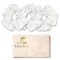 LULUSILK Silk Scrunchies for Hair Sleep, 100% Real Mulberry Silk, No Damage Hair Ties for Women and Girls, Gorgeous White, Pack of 3