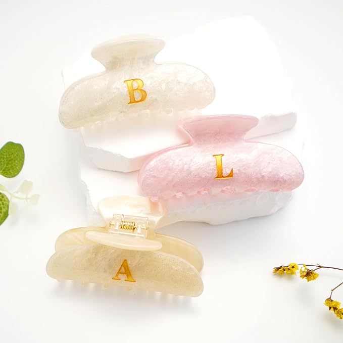 Acrylic Letter Hair Clips for Women - Pink Monogram Hair Claw Alphabet Large Hair Clip, Fashion Glitter Claw Clips Elegant And Durable Hair Accessory, Letter D