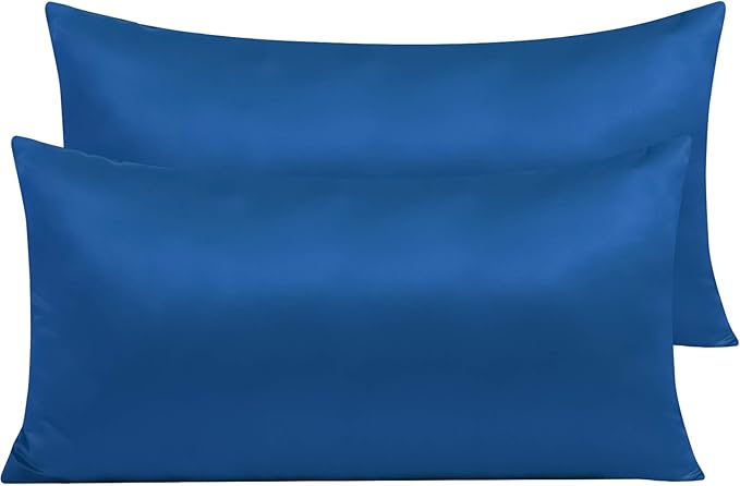 NTBAY Zippered Satin Pillow Cases for Hair and Skin, Luxury King Hidden Zipper Pillowcases Set of 2, 20x36 Inches, Royal Blue