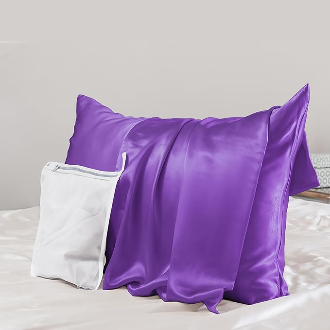 PROMEED Upgraded Grade 6A+ Purple Silk Pillowcase with Zipper, 23 Momme Natural Mulberry Silk Pillow Cases for Hair and Skin - Easy Care with Laundry Bag (Queen 20"x30", Purple)