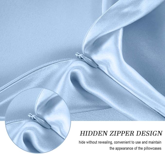 100% Mulberry Silk Pillowcases Set of 2 for Hair and Skin and Super Soft and Breathable King Size Nature Silk Pillowcases (King, Blue)