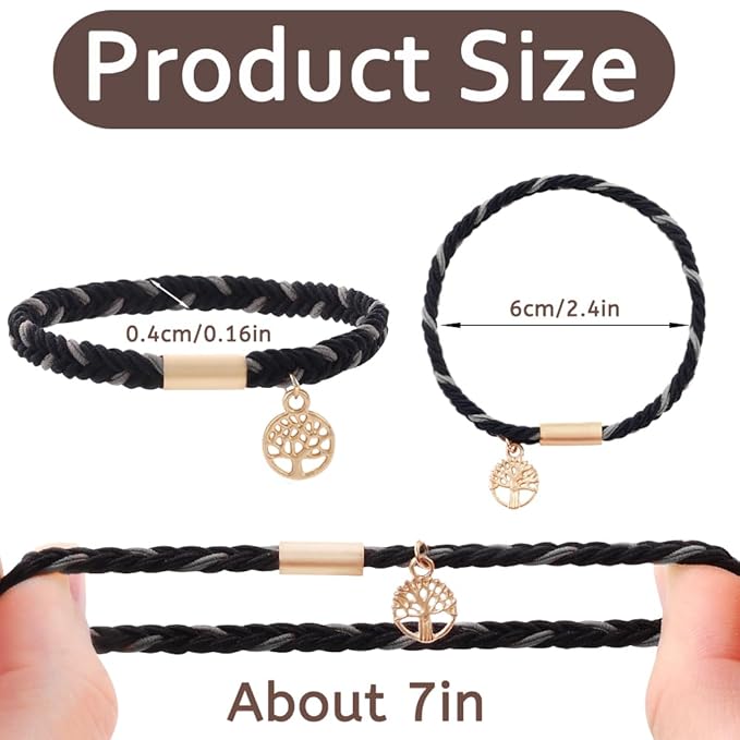 DIYDEC 10PCS Hair Ties Bracelet for Women 5 Styles Soft Braided Boho Hair Bands Elastic No Damage Hair Ties for Girls thick Thin Long Curly Hair Accessories(Black and Grey)