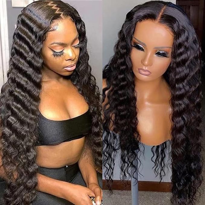 13X6 HD Lace Front Wigs Human Hair Pre Plucked Deep Curly Wave Brazilian Virgin Wigs with Baby Hair for Black Women Natural Black Color 180% Density 20 Inch