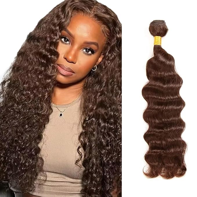 32 Inch Brown Deep Wave Bundles Color 4 Human Hair Bundles Brazilian Virgin Soft and Silky Remy Hair Extensions Niegmeag Double Weft Color 4 Deep Wave Bundle 100g