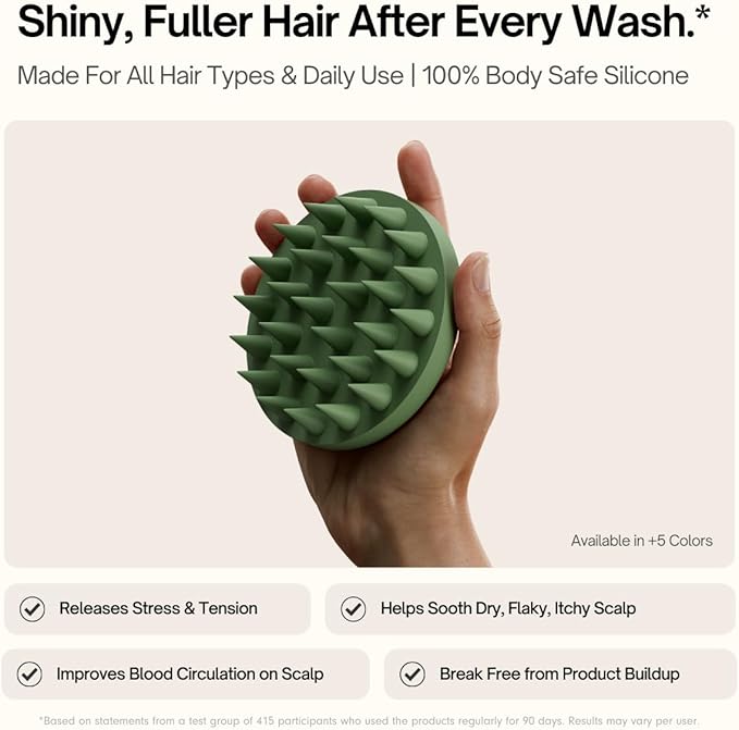 SXNSE - Revive Silicone Scalp Massager, Forest - Manual Hair & Scalp Scrubber for Dandruff, Buildup, Itch, & Hair Growth - Soft Exfoliating Silicone Bristles for Wet & Dry Hair, Flake-Free Finish