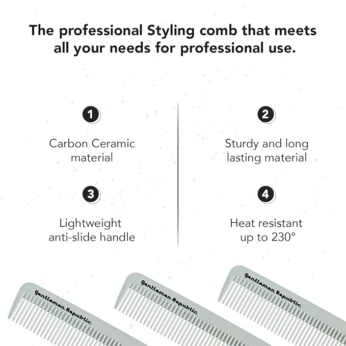Gentlemen Republic Styling Comb Men 1 Pc (I0110208) – Made with Carbon Ceramic Material, Lightweight Anti-Slide, Heat Resistant Up to 230°C / 450°F for Professionals & Stylist