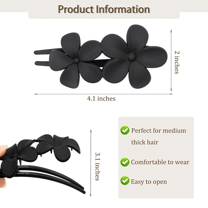 5Pcs Flower Flat Hair Clips for Women Matte Flat Hair Claw French Alligator Clips Non-Slip Cute Duck Billed Flat Claw Clips for Thick Hair for Girls, white,green,black,purple,blue