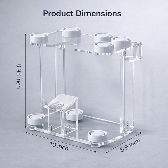 Dyson Airwrap Holder by Chorten Nyima, Dyson Airwrap Organizer with 8 Slots, Clear Acrylic Stand for Shark Hair Dryer Holder, Wall-Mounted or Freestanding with Silicone Pads Bathroom Vanity Table