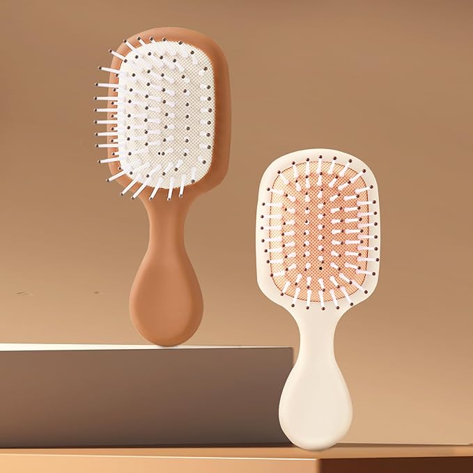 Mini Hair Bursh for Women Men and Kids, Protable Travel Size Hair Brush for Pockets Purses, Mini Detangler Brush for All Hair Types, Small Paddle Brush for Detangling (Beige)