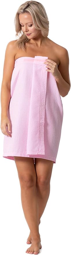 Turkish Linen Women’s Waffle Spa Body Wrap with Adjustable Closure
