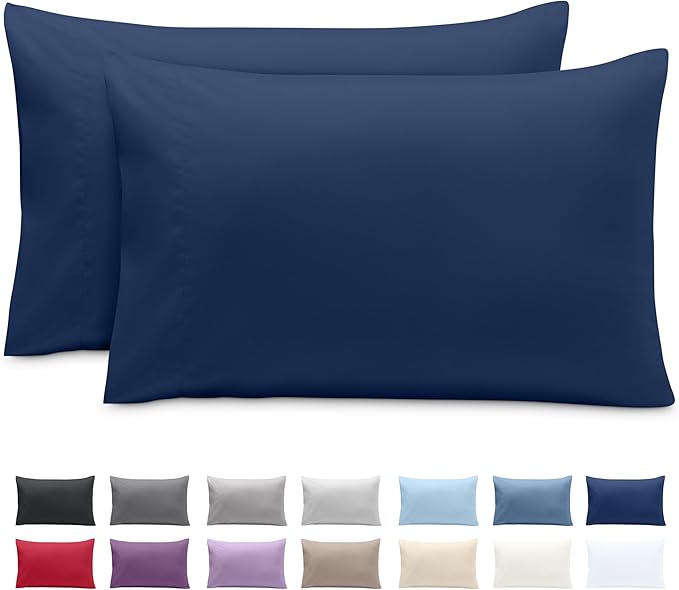 Bare Home Microfiber Pillow Cases - King 20x36 - Cooling Pillowcases - Double Brushed - Easy Care - Envelope Closure (King Pillowcase Set of 2, Dark Blue)
