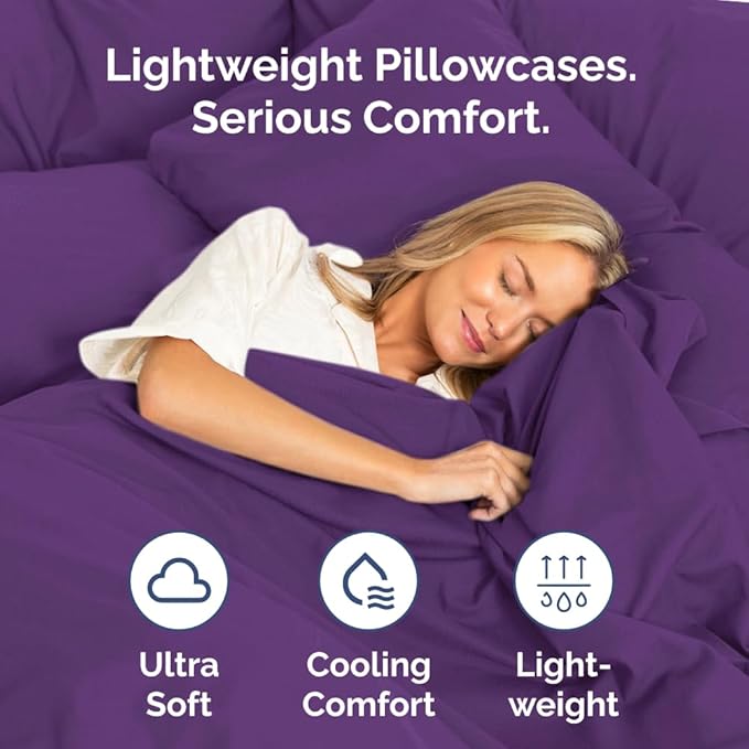 Queen Pillow Cases Set of 4 - Ultra Soft Hotel Quality Pillowcase Covers - Comfy, Cozy & Wrinkle Free - Shrinkage, Stain and Fade Resistant - Machine Washable Pillow Protectors - 4 Piece Set - Purple