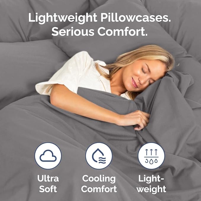 Standard Pillow Cases - 2 Pack - Super Soft Pillowcase Covers - Envelope Enclosure - Hotel Quality Pillow Protectors - Wrinkle Free, Shrink & Stain Resistant - Machine Washable - 20" x 26" (Dark Grey)