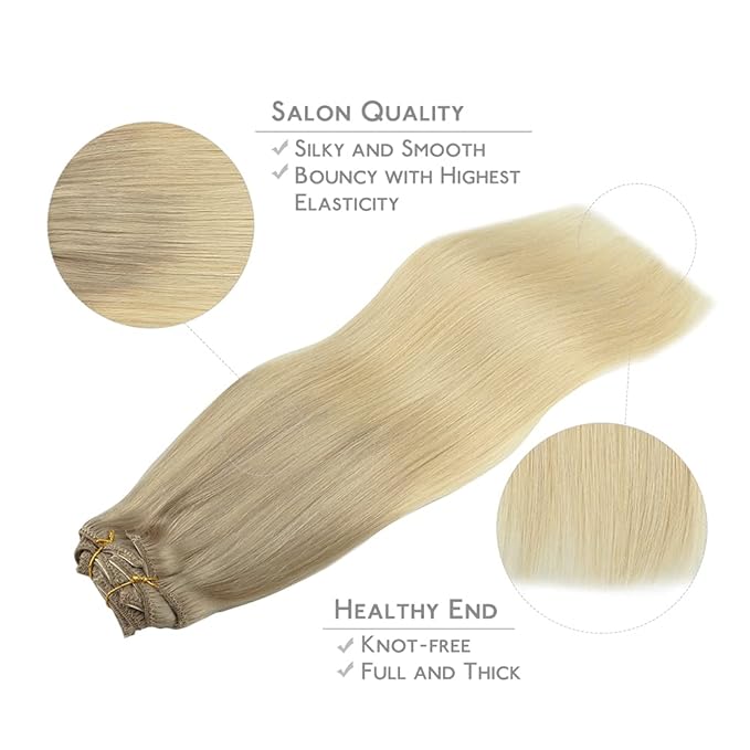 WENNALIFE Clip in Hair Extensions, 150g 18 Inch 9pcs Ash Blonde to Golden Blonde and Platinum Blonde Human Hair Extensions Thicker Clip in Hair Extensions Real Human Hair Clip Set Double Weft