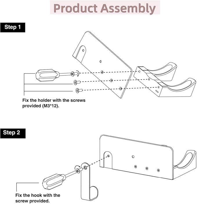 Hair Dryer Holder, Aluminum Alloy Blow Dryer Holder with Adhesive/Screw Installation, Universal Hair Dryer Wall Mount Compatible with Dyson Hairdryer Holder for Bathroom Black UEMUSI