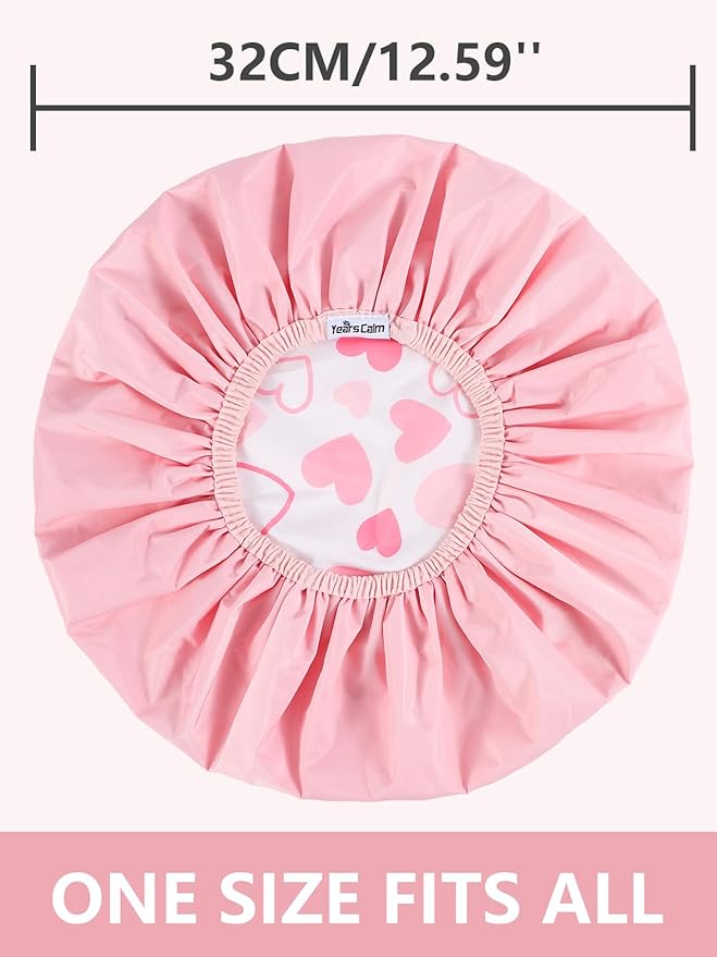Years Calm Shower Caps For Women Reusable Waterproof，Pattern And Solid Color Dual-Layer Design For Dual-Layer Usable，Protects Hair In Shower, Spa, Cooking, Clean & Travel (Pink, One Size)
