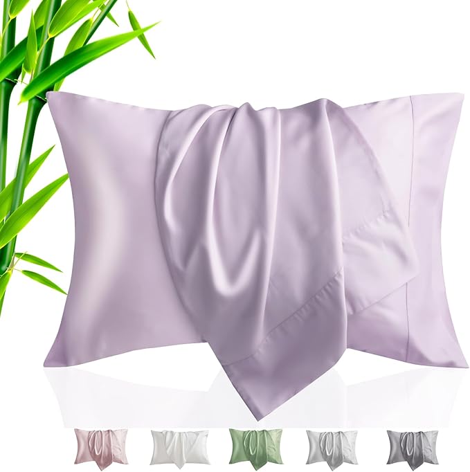 TELUS Pillow Cases King Size 2 Pack, Bamboo Rayon & Lyocell Pillowcase with Envelope Closure, Cooling Breathable Pillow Cover for Hot Sleeper & Night Sweats, 20x40 inch, Light Purple