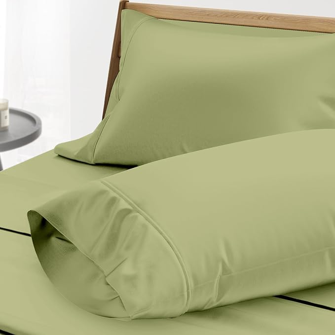 THREAD SPREAD 100% Egyptian Cotton Pillow Cases King - 1000 Thread Count Pillow Cases King Size Set of 2, Cooling & Breathable Extra Long Staple Sateen Weave Cotton Pillow Covers for Bed - Sage Green