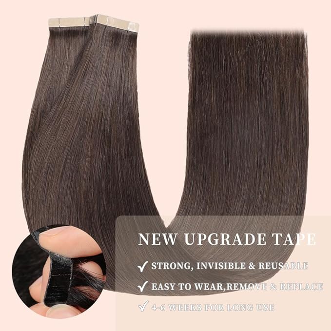 Tape in Hair Extensions Human Hair Darkest Brown Remy Hair Extensions 20pcs 14 Inch Straight Invisible Tape Extensions