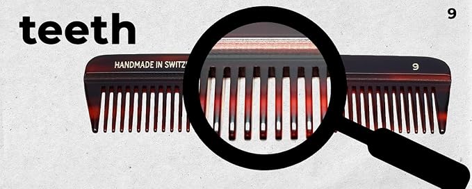 #9 Handmade Wide Tooth Comb Tortoise Havana Acetate Thick Coarse Curly Detangling Parting Grooming Teasing Hair Styling Hairdresser Barber Hairdressing Wet Dry Pocket Travel Women Men Kids