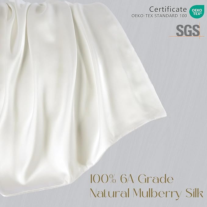 ZIMASILK 100% Pure Mulberry Silk Pillowcase for Hair and Skin Health,Soft and Smooth,Both Sides Premium Grade 6A Silk,600 Thread Count,with Hidden Zipper,1pc (Queen 20''x30'',Ivory)
