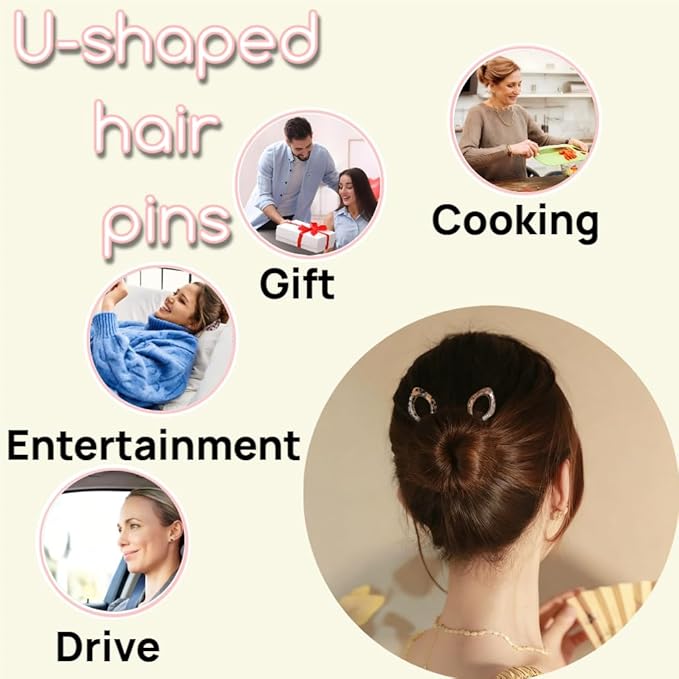 Hair Pins,French U-Shaped Hair Pin 6Pack Elegant Women Hair Accessories Suitable for Thick or Thin Hair (Light red, Black, Khaki,Black,Light gray,Reddish brown)
