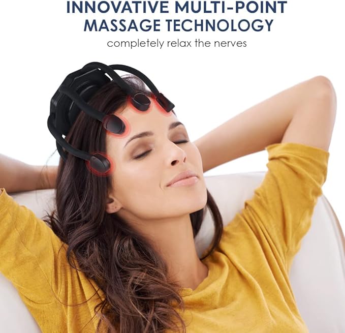 Scalp Massager, Head Massager Scalp Stress Relax, Electric Scalp Massager with 3 Modes & 8 Vibrating Contacts, Portable Cordless 360 Degree Vibrating Massager (White)