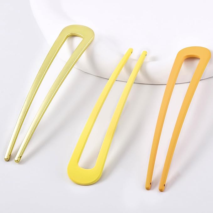 6Pcs Metal French Hair Pins for Women U Shape Sticks 3.9 Inch Vintage Fork for Hairstyle Accessories(Gold/Orange/Yellow)
