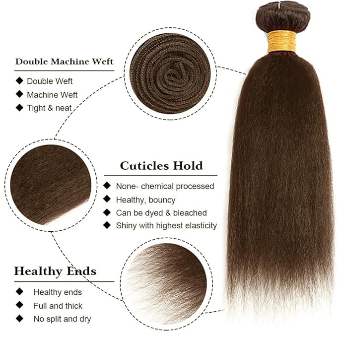 30 32 34 Inch Brown Bundles Human Hair Chocolate Brown Kinky Straight Bundles Brazilian Virgin Remy Hair Extensions Niegmeag Double Weft Color 4 Yaki Straight Bundle Hair Weave 300g