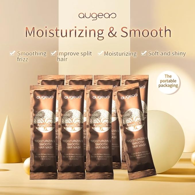 augeas Argan Oil Extra Moisturizing Smooth Hair Mask 15mL/pack (10 packs) Keeps hair Color Last Longer Up to 6 Weeks (Traveling, Single Use, First Time Test Trying Convenience Packages)