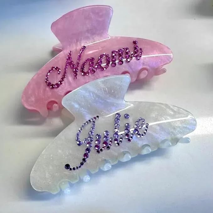 Personalized Colorful Name Hair Claw Clips for Women,Custom Hair Clips with Diamond,Cute Hair Accessories 4",Handmade Rhinestones Hair Clamp Gifts for Mom,Bride,Wife,Bridesmaid,Couples（Flash White）